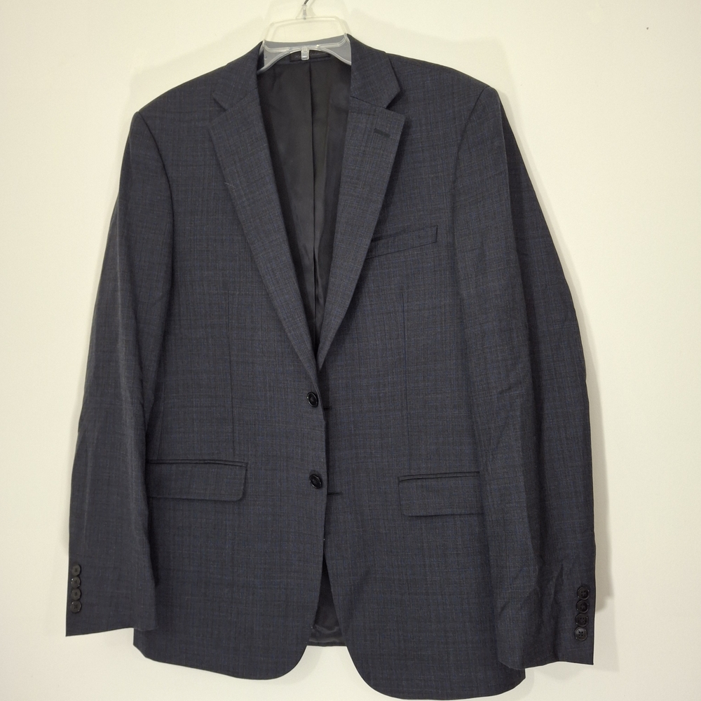 Calvin Klein Dark Gray with Blue Striped Two-Button Wool Blend Suit Jacket, 42L